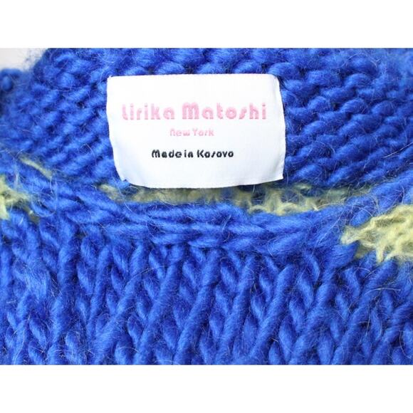 Lirika Matoshi Blue Yellow Radiant Heart Cutout Crochet Knit Fuzzy Sweater XL - Picture 6 of 7
